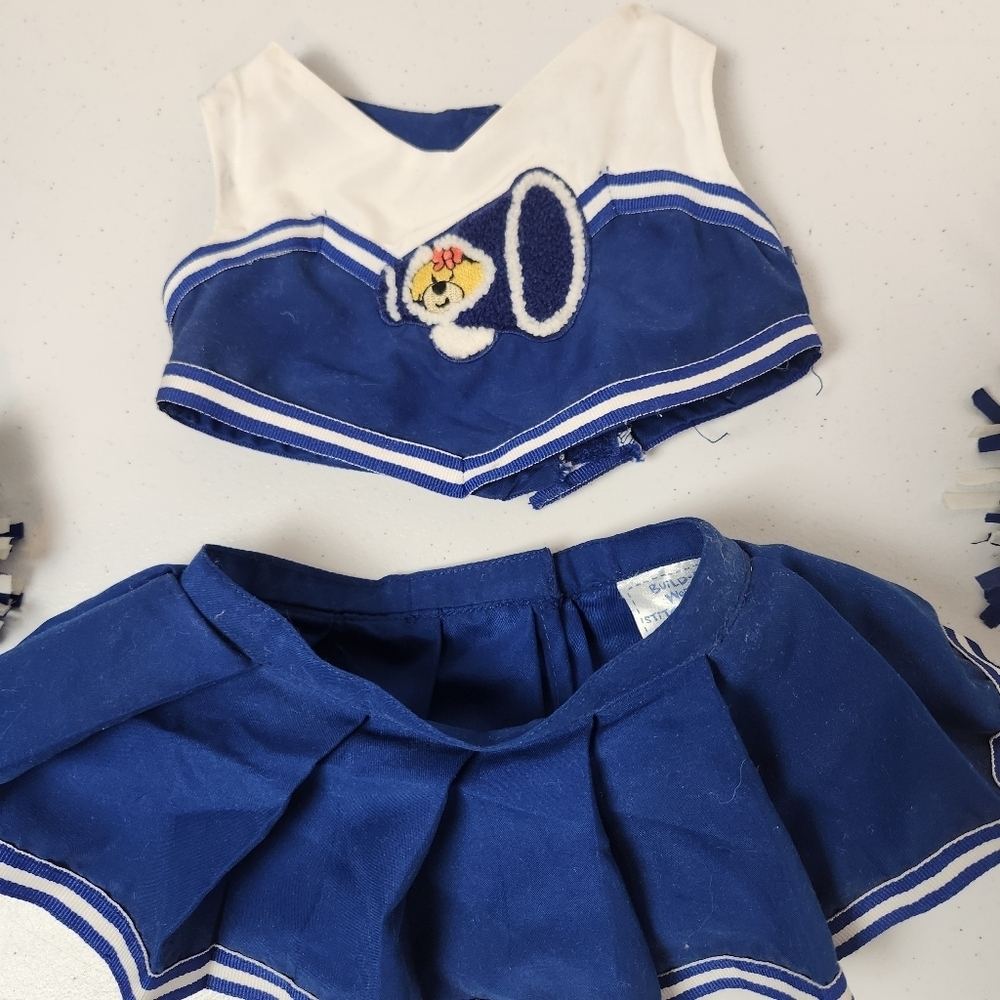 Build a Bear Cheerleader Outfit Blue White Top Skirt Pom Poms - Picture 2 of 4
